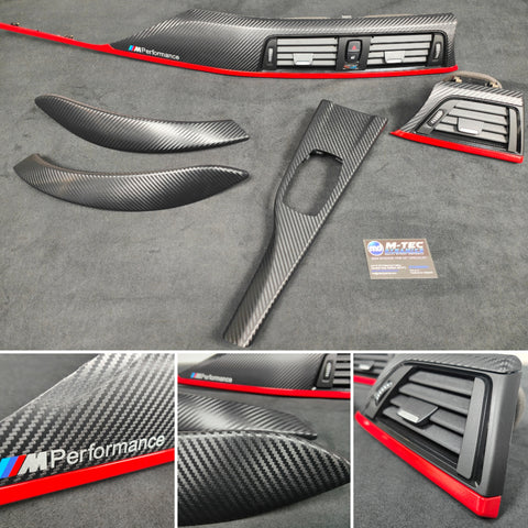 BMW F32 F36 INTERIOR TRIM SET - 3D CARBON / MATT RED ACCENT (CUSTOM)