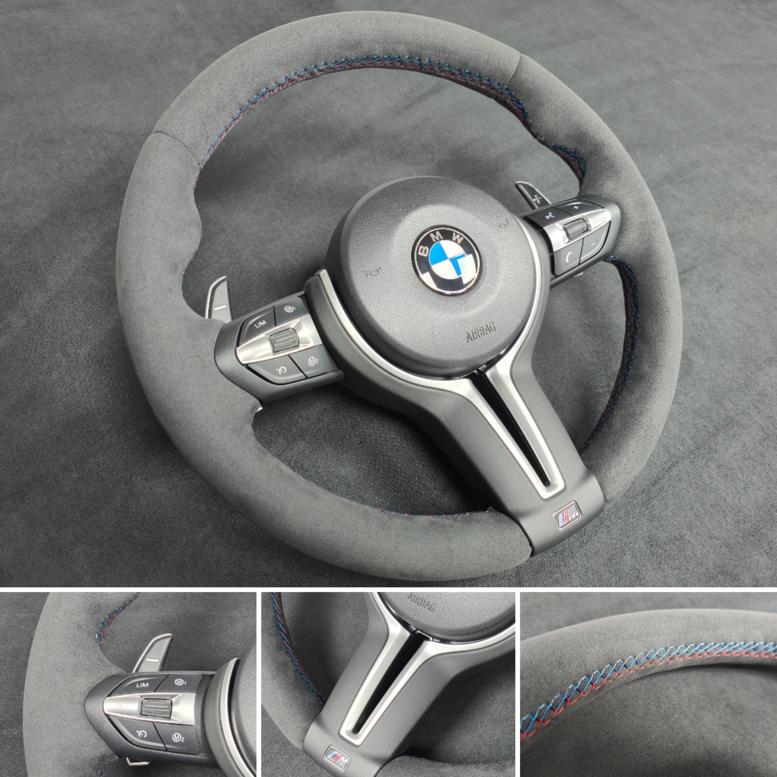 BMW F-SERIES FULL ALCANTARA TRI-STITCH STEERING WHEEL (COMPLETE) - BMW 5 6 SERIES F10 F11 M5 F06 F12 F13 M6