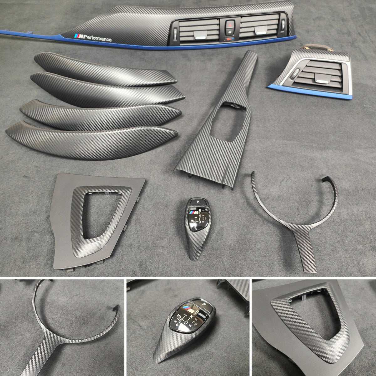 WRAPPING SERVICE - BMW F3X INTERIOR TRIM SET - 3D CARBON / BLUE ACCENT (F30 F31 F32 F33 F36)