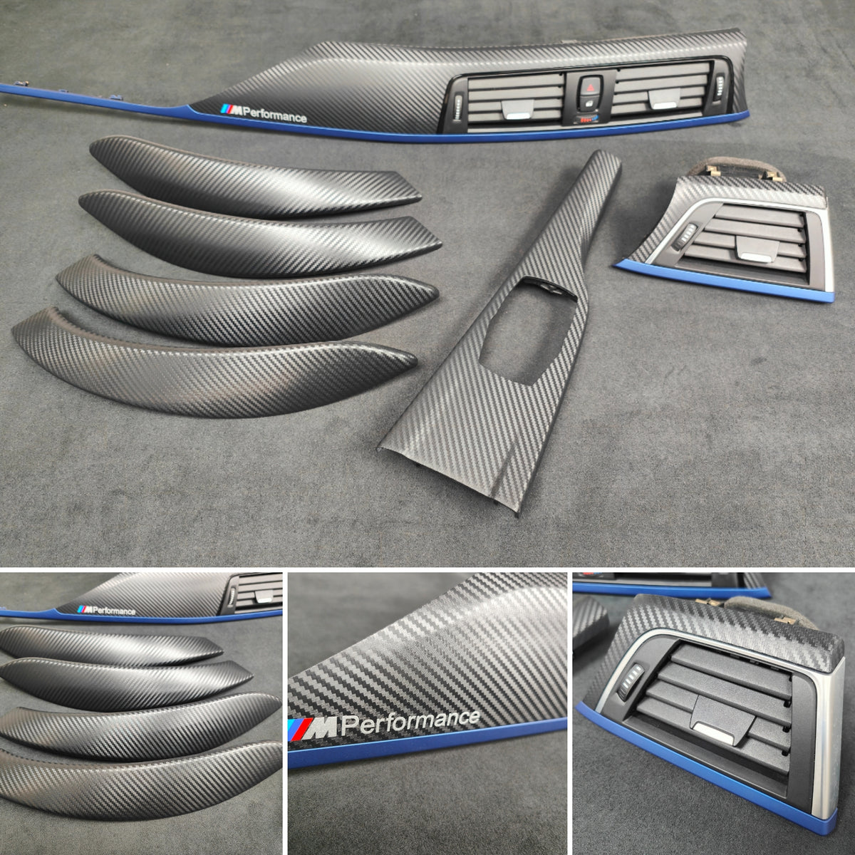 BMW F30 F31 F36 F80 LCI INTERIOR TRIM SET - 3D CARBON / BLUE ACCENT