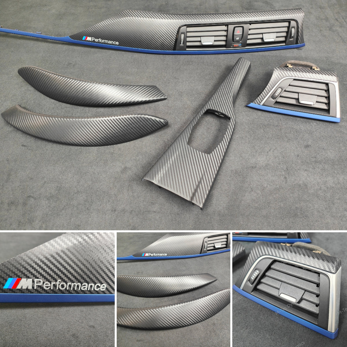 BMW F32 COUPE LCI INTERIOR TRIM SET - 3D CARBON / BLUE ACCENT