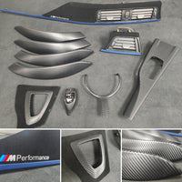 WRAPPING SERVICE - BMW F3X INTERIOR TRIM SET - 3D CARBON / ALCANTARA / BLUE ACCENT - (F30 F31 F32 F33 F36)