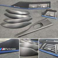 BMW F30 F31 F36 INTERIOR TRIM SET - 3D CARBON / ALCANTARA STYLE  / BLUE ACCENT