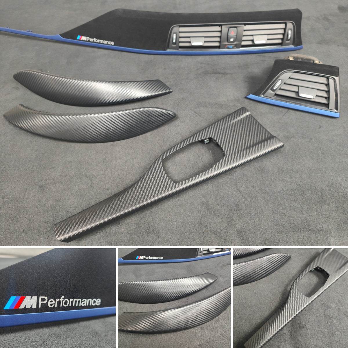 BMW F32 COUPE INTERIOR TRIM SET - 3D CARBON / ALCANTARA STYLE  / BLUE ACCENT