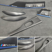 BMW F32 COUPE INTERIOR TRIM SET - 3D CARBON / ALCANTARA STYLE  / BLUE ACCENT