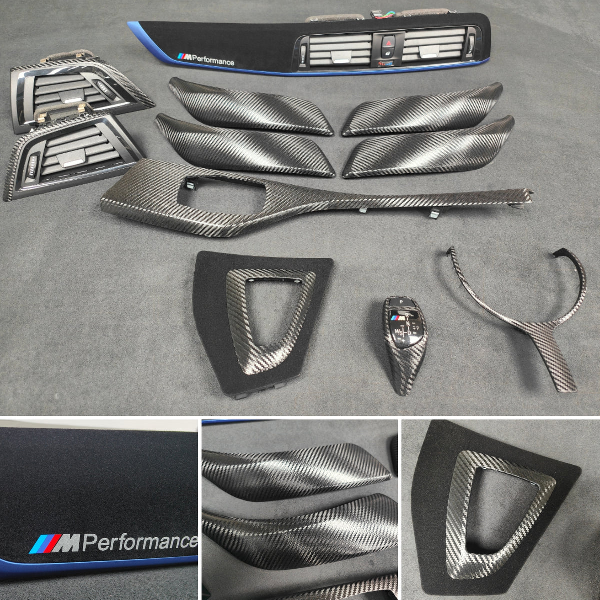 WRAPPING SERVICE - BMW F20 F21 F22 F23 LCI-2 CUSTOM INTERIOR TRIM SET - TEXTURED CARBON / BLUE ACCENT