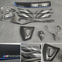WRAPPING SERVICE - BMW F20 F21 F22 F23 LCI-2 CUSTOM INTERIOR TRIM SET - TEXTURED CARBON / BLUE ACCENT