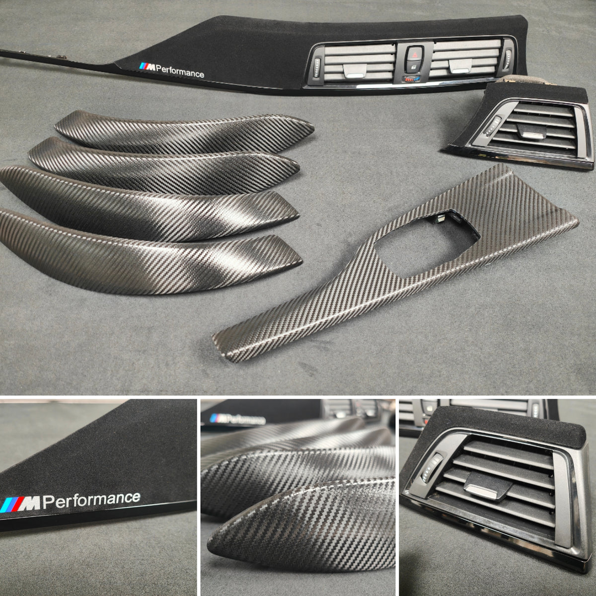 BMW F30 F31 F36 F80 LCI INTERIOR TRIM SET - TEXTURED CARBON / ALCANTARA STYLE  / BLACK ACCENT