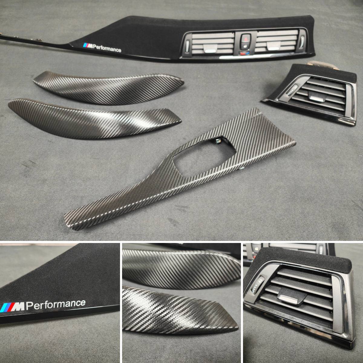 BMW F32 COUPE INTERIOR TRIM SET - TEXTURED CARBON / ALCANTARA STYLE  / BLACK ACCENT