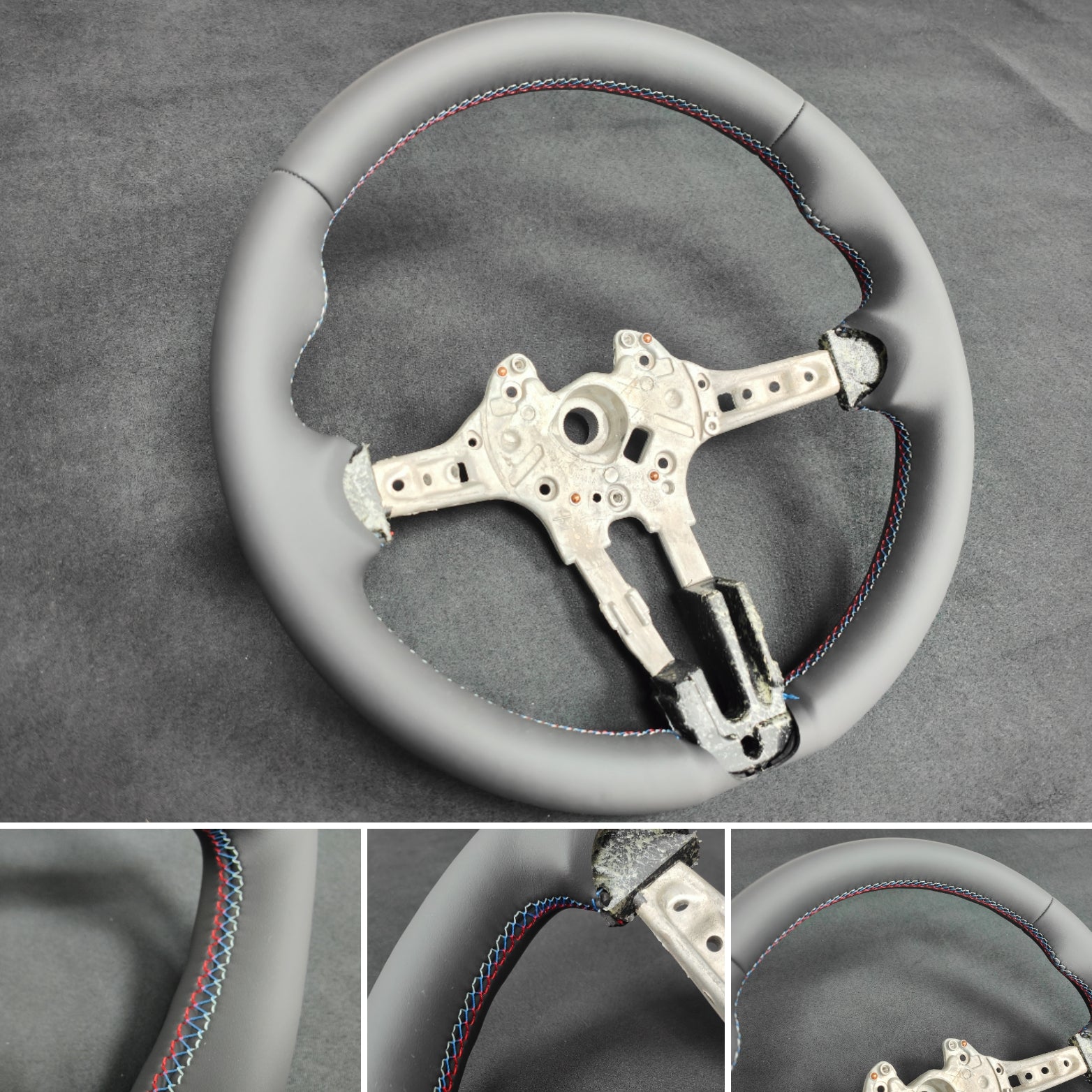 BMW F-SERIES ANTHRACITE NAPPA LEATHER TRI-STITCH STEERING WHEEL (MANUAL) - BMW 5 6 SERIES F10 F11 M5 F06 F12 F13 M6