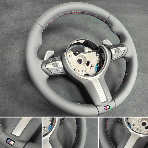 BMW F-SERIES ANTHRACITE NAPPA LEATHER TRI-STITCH STEERING WHEEL - BMW 1 2 3 4 SERIES F20 F22 F30 F32 M2 M3 M4
