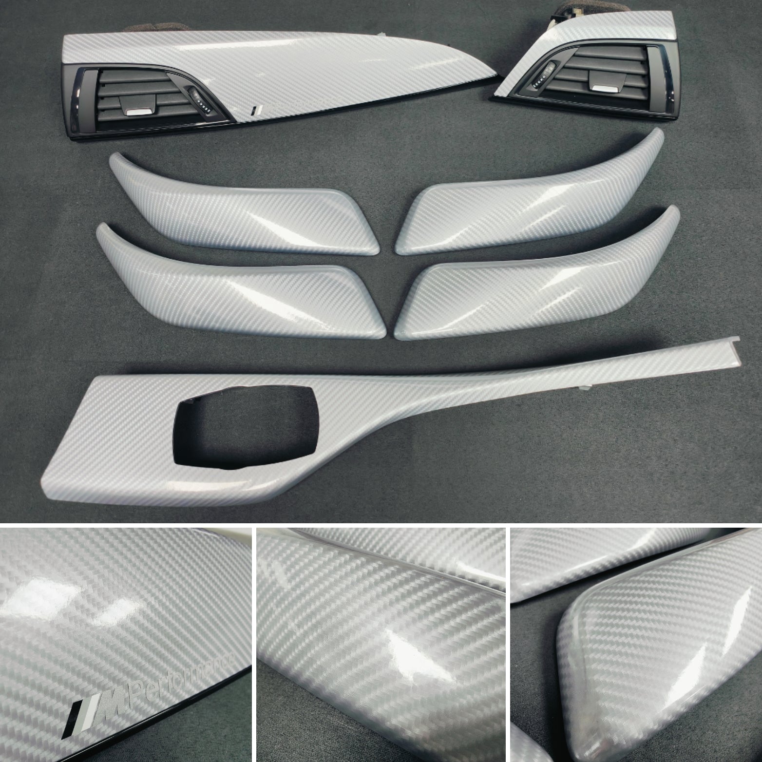 BMW F20 INTERIOR TRIM SET - SILVER GLOSSY 4D CARBON / BLACK ACCENT (#7)