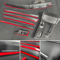 BMW F10 F11 AUTO INTERIOR TRIM SET - TEXTURED GLOSSY BLACK CARBON / RED ACCENT (MTD-TEX)