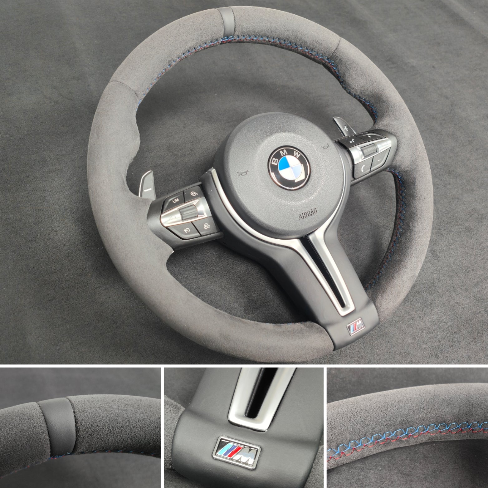 BMW F-SERIES FULL ALCANTARA / BLACK RING / TRI-STITCH STEERING WHEEL - BMW 1 2 3 4 SERIES F20 F22 F30 F32 M2 M3 M4