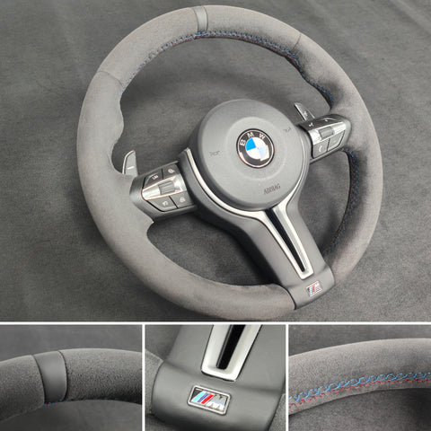 BMW F-SERIES FULL ALCANTARA / BLACK RING / TRI-STITCH STEERING WHEEL - BMW 1 2 3 4 SERIES F20 F22 F30 F32 M2 M3 M4