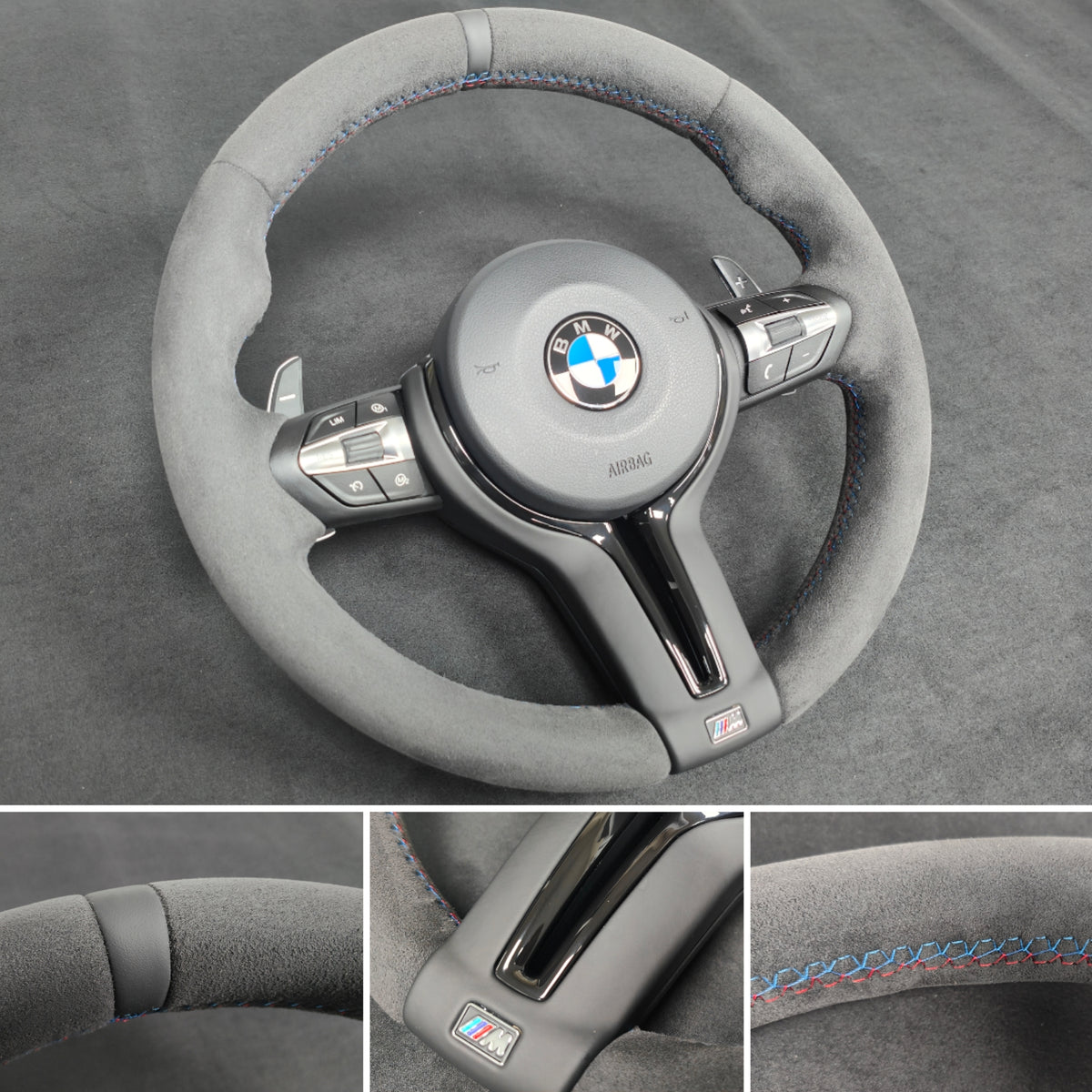 BMW F-SERIES FULL ALCANTARA / BLACK RING / TRI-STITCH STEERING WHEEL - BMW 1 2 3 4 SERIES F20 F22 F30 F32 M2 M3 M4