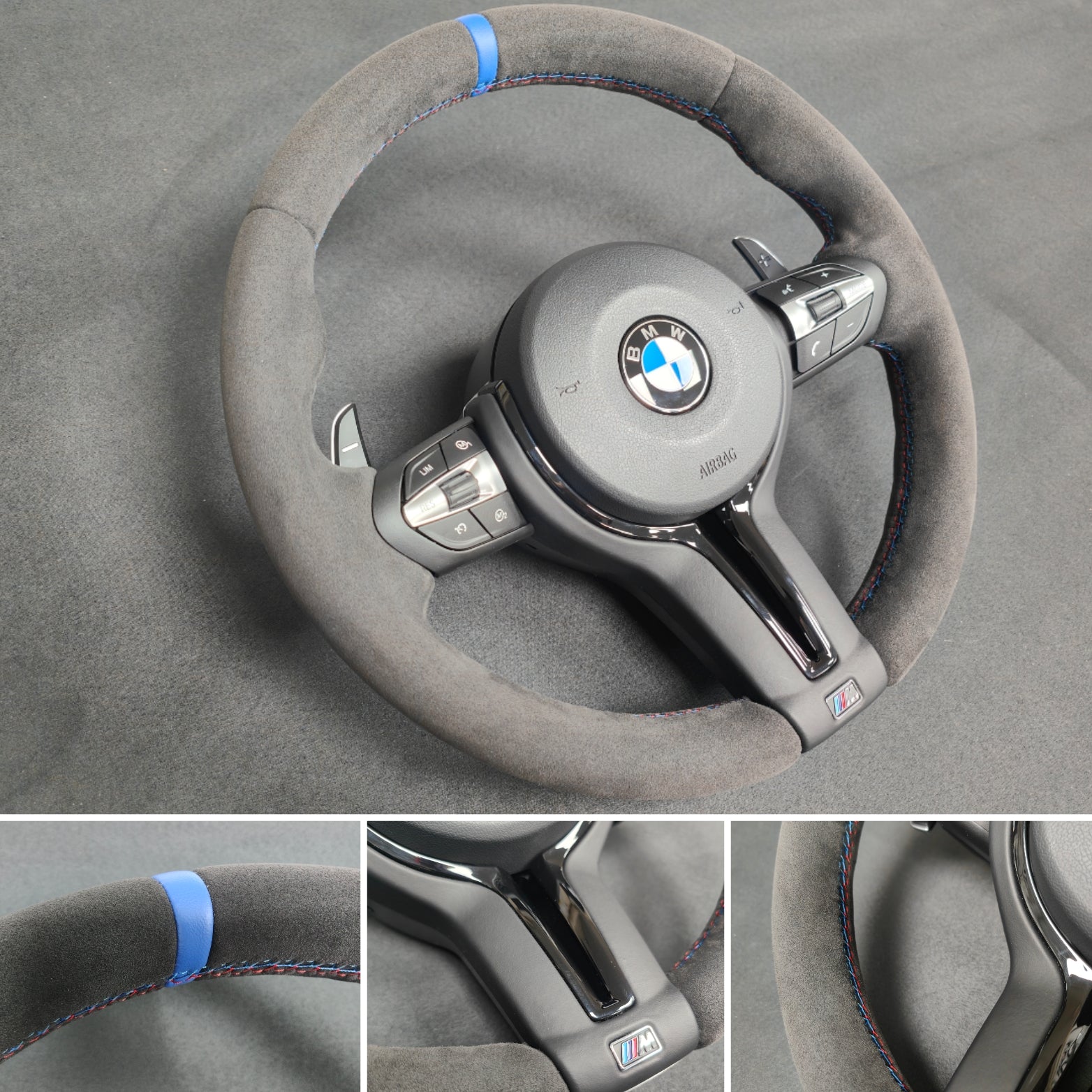 BMW F-SERIES FULL ALCANTARA / BLUE RING / TRI-STITCH STEERING WHEEL - BMW 1 2 3 4 SERIES F20 F22 F30 F32 M2 M3 M4