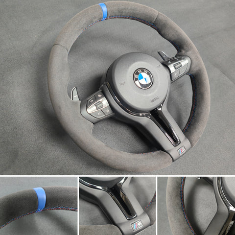 BMW F-SERIES FULL ALCANTARA / BLUE RING / TRI-STITCH STEERING WHEEL - BMW 1 2 3 4 SERIES F20 F22 F30 F32 M2 M3 M4