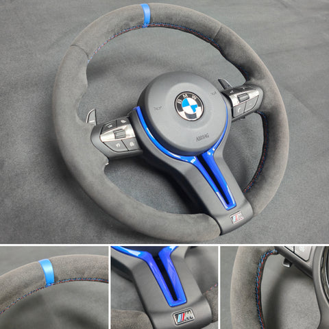 BMW F-SERIES FULL ALCANTARA / BLUE RING / TRI-STITCH STEERING WHEEL - BMW 1 2 3 4 SERIES F20 F22 F30 F32 M2 M3 M4