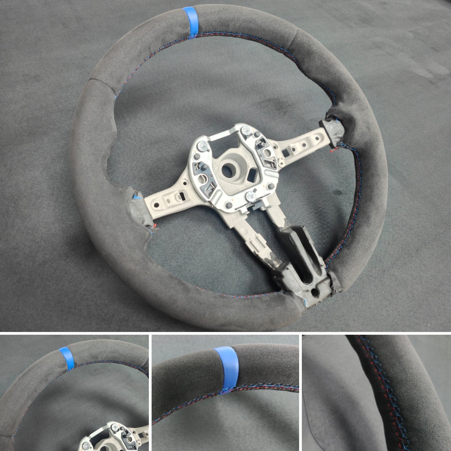 BMW F-SERIES FULL ALCANTARA / BLUE RING / TRI-STITCH STEERING WHEEL - BMW 1 2 3 4 SERIES F20 F22 F30 F32 M2 M3 M4