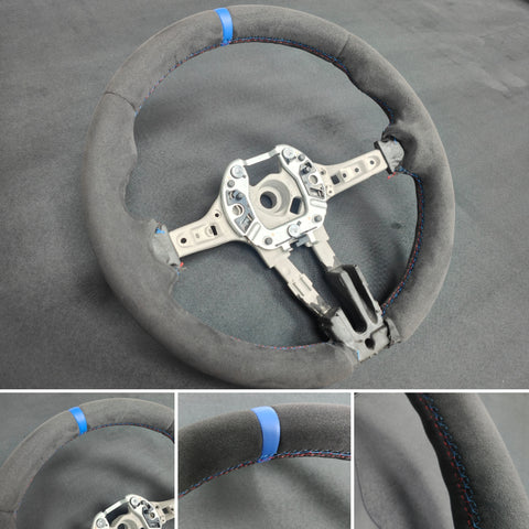 BMW F-SERIES FULL ALCANTARA / BLUE RING / TRI-STITCH STEERING WHEEL - BMW 1 2 3 4 SERIES F20 F22 F30 F32 M2 M3 M4