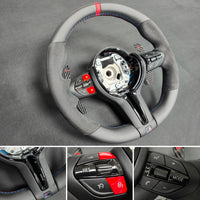 BMW F-SERIES NAPPA LEATHER TRI-STITCH / ALCANTARA / RED RING STEERING WHEEL - BMW 1 2 3 4 5 X SERIES (CUSTOM)