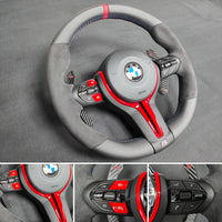 BMW F-SERIES NAPPA LEATHER TRI-STITCH / ALCANTARA / RED RING STEERING WHEEL - BMW 1 2 3 4 5 X SERIES (CUSTOM)