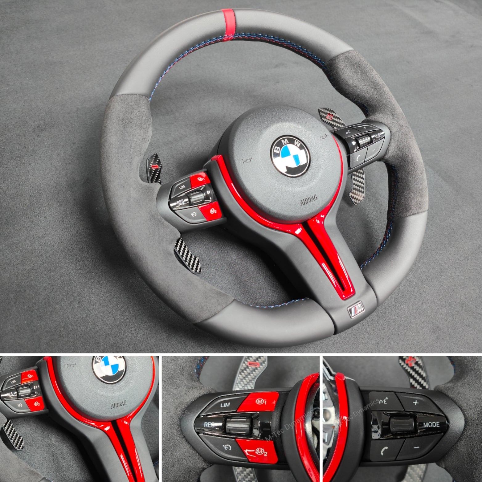 BMW F-SERIES NAPPA LEATHER TRI-STITCH / ALCANTARA / RED RING STEERING WHEEL - BMW 1 2 3 4 5 X SERIES (CUSTOM)