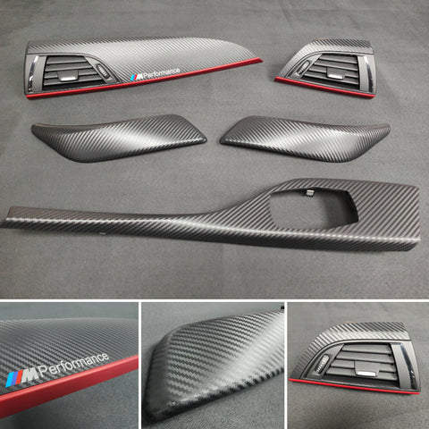 BMW F21 F22 INTERIOR TRIM SET - 3D CARBON / OEM RED ACCENT (#26)