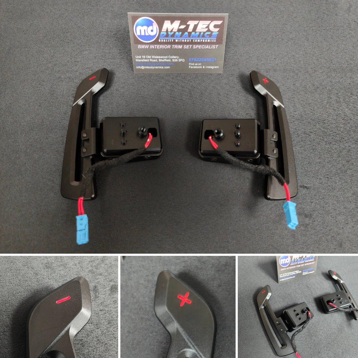 BMW F-SERIES MAGNETIC PADDLE SHIFTERS BILLET ALUMINIUM PDK STYLE - GLOSS BLACK - RED