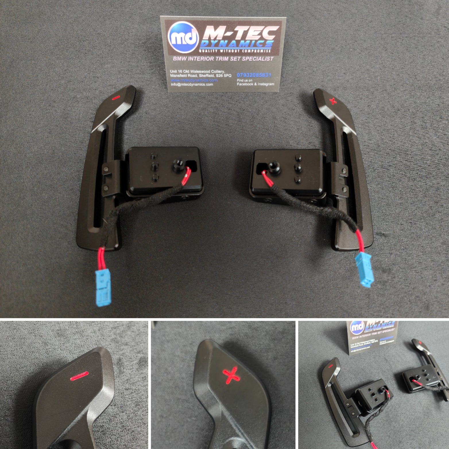 BMW F-SERIES MAGNETIC PADDLE SHIFTERS BILLET ALUMINIUM PDK STYLE - GLOSS BLACK - RED