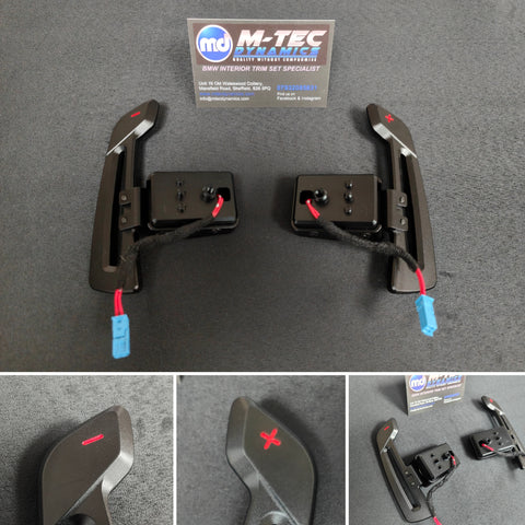 BMW F-SERIES MAGNETIC PADDLE SHIFTERS BILLET ALUMINIUM PDK STYLE - GLOSS BLACK - RED
