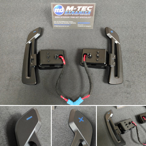 BMW F-SERIES MAGNETIC PADDLE SHIFTERS BILLET ALUMINIUM PDK STYLE - GLOSS BLACK - BLUE