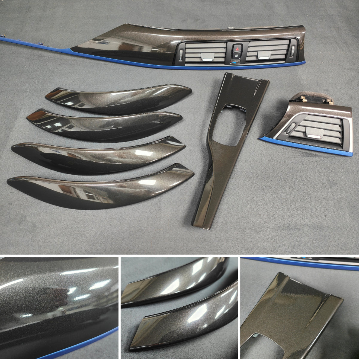 BMW F30 F31 F36 LCI INTERIOR TRIM SET - METALLIC BLACK / BLUE ACCENT
