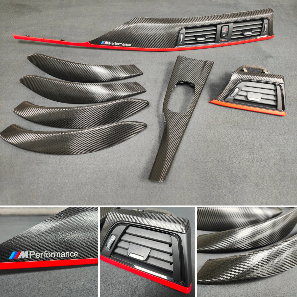 BMW F30 F31 F36 F80 LCI INTERIOR TRIM SET - TEXTURED CARBON / RED ACCENT TRIM