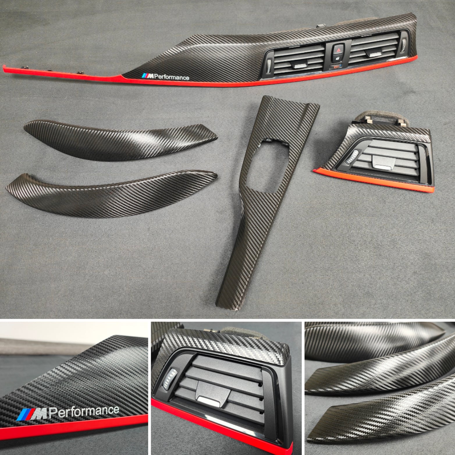 BMW F32 INTERIOR TRIM SET - TEXTURED GLOSSY CARBON / RED ACCENT (CUSTOM)