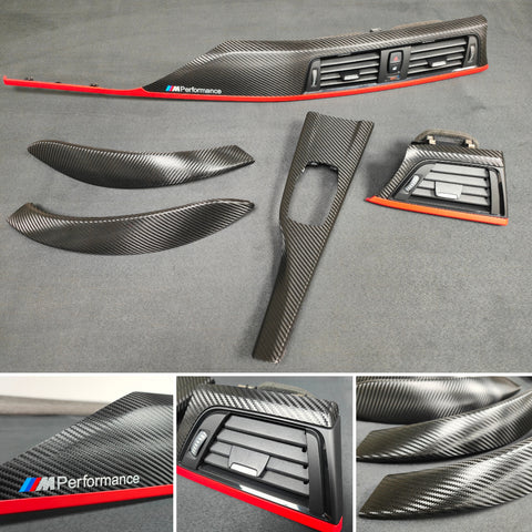 BMW F32 INTERIOR TRIM SET - TEXTURED GLOSSY CARBON / RED ACCENT (CUSTOM)