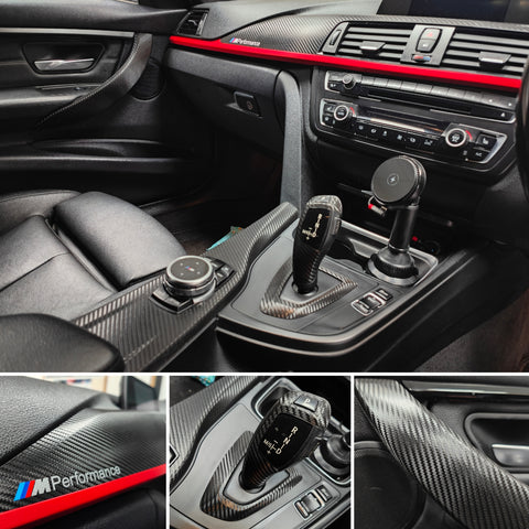 BMW F30 F31 F36 INTERIOR TRIM SET - TEXTURED GLOSSY CARBON / RED ACCENT (CUSTOM)