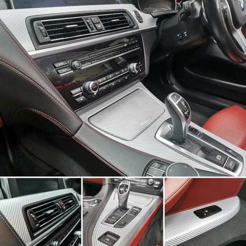 BMW 6-SERIES F12 F13 INTERIOR TRIM SET WRAPPING SERVICE - SILVER 4D CARBON