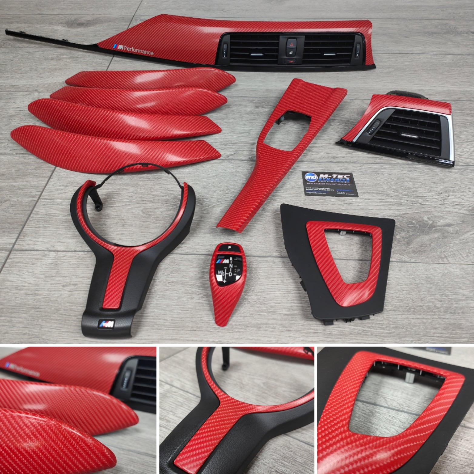 BMW F3X CUSTOM INTERIOR TRIM SET -  RED 4D CARBON / BLACK ACCENT