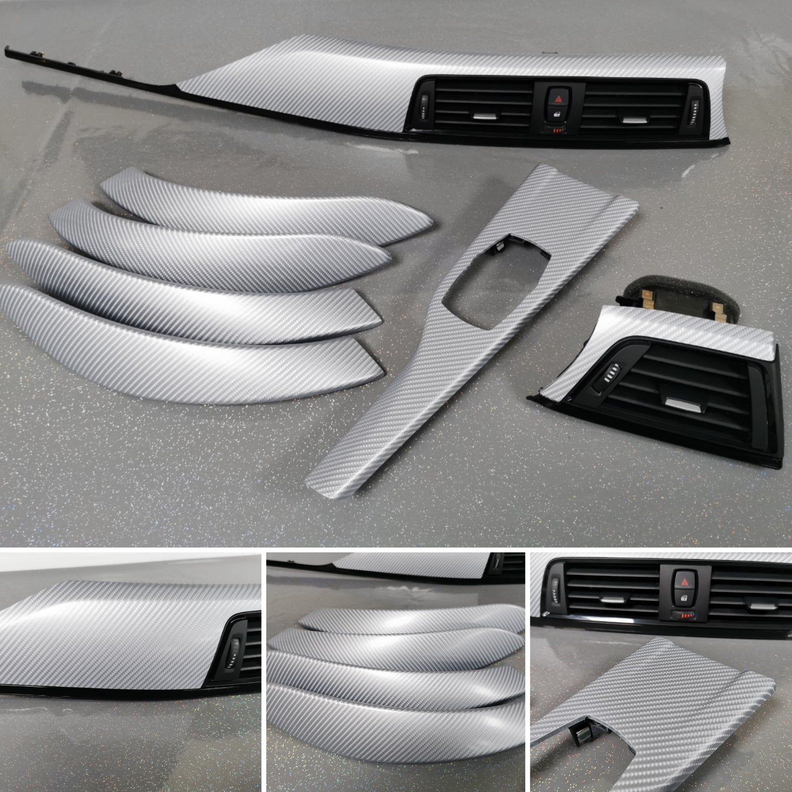 BMW F30 F31 F36 F80 INTERIOR TRIM SET - 4D SILVER CARBON / BLACK ACCENT