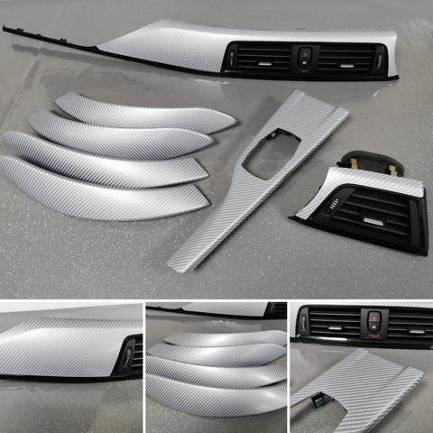 BMW F30 F31 F36 F80 INTERIOR TRIM SET - 4D SILVER CARBON / BLACK ACCENT
