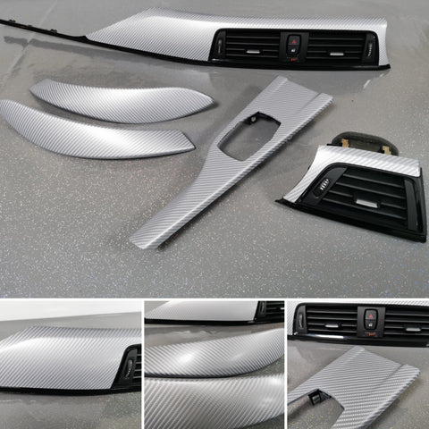 BMW F32 COUPE F82 M4 INTERIOR TRIM SET - 4D SILVER CARBON / BLACK ACCENT