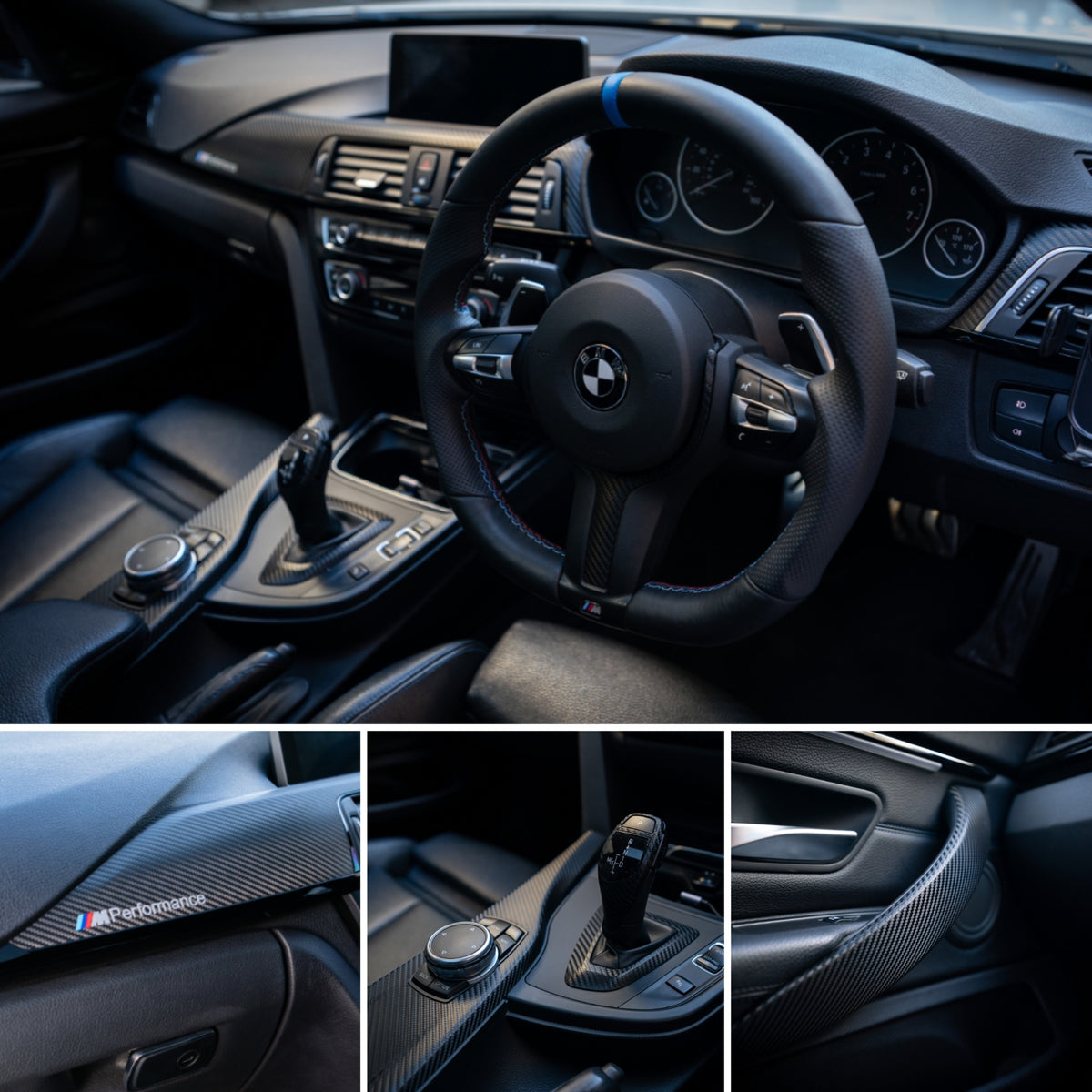 WRAPPING SERVICE - BMW F3X INTERIOR TRIM SET - TEXTURED CARBON / GLOSS BLACK ACCENT - (F30 F31 F32 F33 F36)