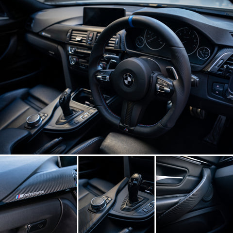WRAPPING SERVICE - BMW F3X INTERIOR TRIM SET - DEEP TEXTURED GLOSSY CARBON / GLOSS BLACK ACCENT (MTD-TEX) - F30 F31 F32 F33 F36