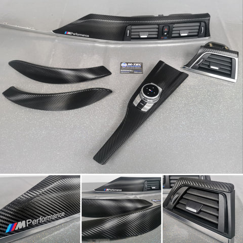 BMW F32 F82 4-SERIES COUPE INTERIOR TRIM SET - DEEP TEXTURED GLOSSY CARBON / SILVER ACCENT (MTD-TEX)