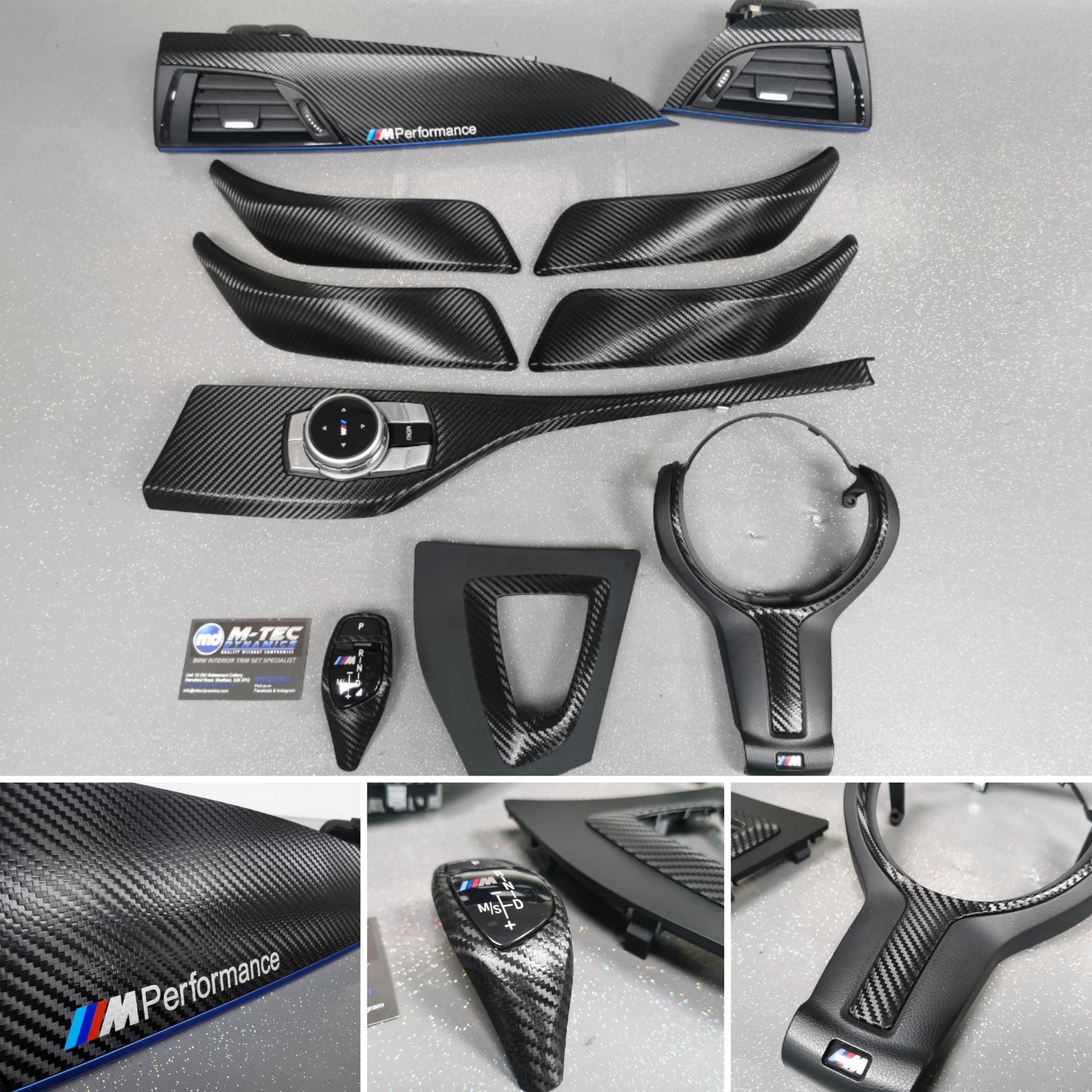 WRAPPING SERVICE - BMW F2X INTERIOR TRIM SET - DEEP TEXTURED GLOSSY CARBON / BLUE ACCENT (MTD-TEX) - F20 F21 F22 F23
