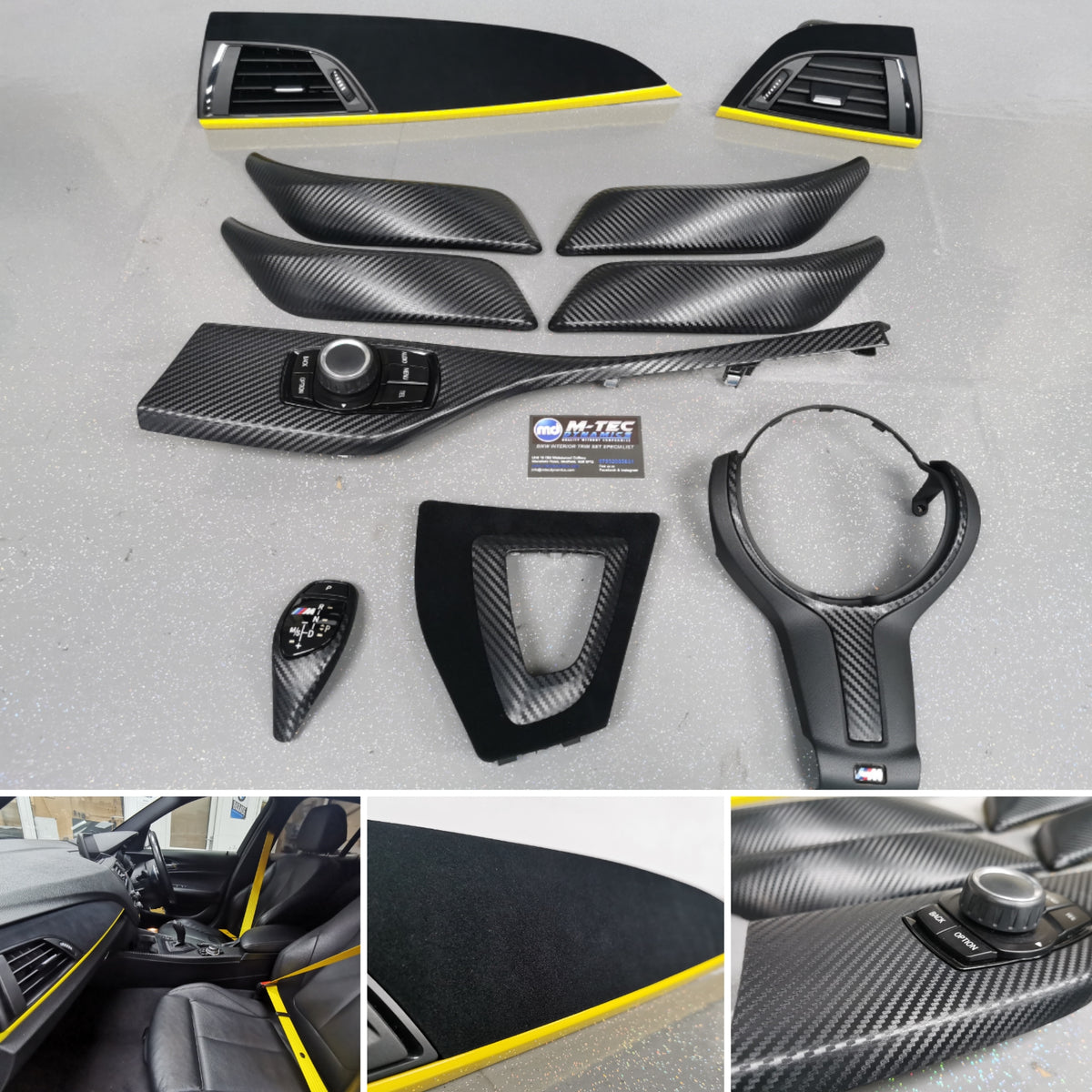 WRAPPING SERVICE - BMW F20 F21 F22 F23 CUSTOM INTERIOR TRIM SET - 3D CARBON / ALCANTARA / YELLOW ACCENT
