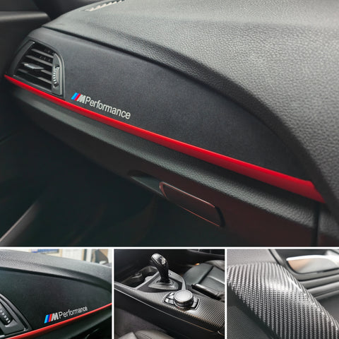 BMW F20 F21 F22 F23 CUSTOM INTERIOR TRIM SET - WRAPPING SERVICE - 4D CARBON / ALCANTARA / RED ACCENT