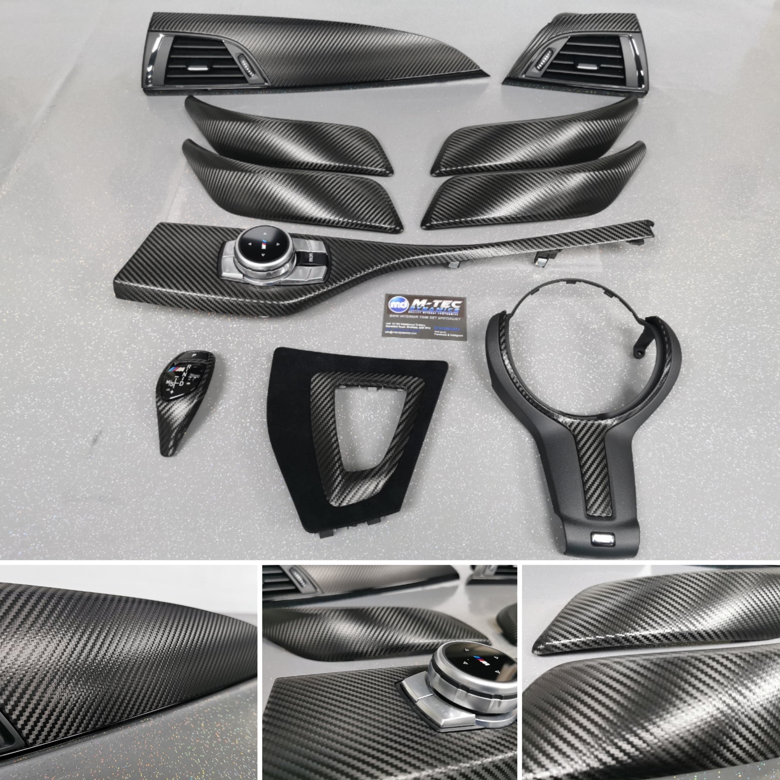 WRAPPING SERVICE - BMW F2X INTERIOR TRIM SET - DEEP TEXTURED GLOSSY CARBON / GLOSS BLACK ACCENT (MTD-TEX) - F20 F21 F22 F23